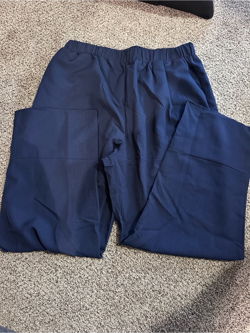 Navy Elastic-Waist Casual Pants